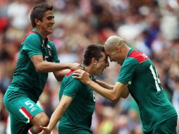 Héctor Herrera celebra su gol, el cuarto de México, que sella el pasaporte a semifinales contra Japón. XINHUA  /