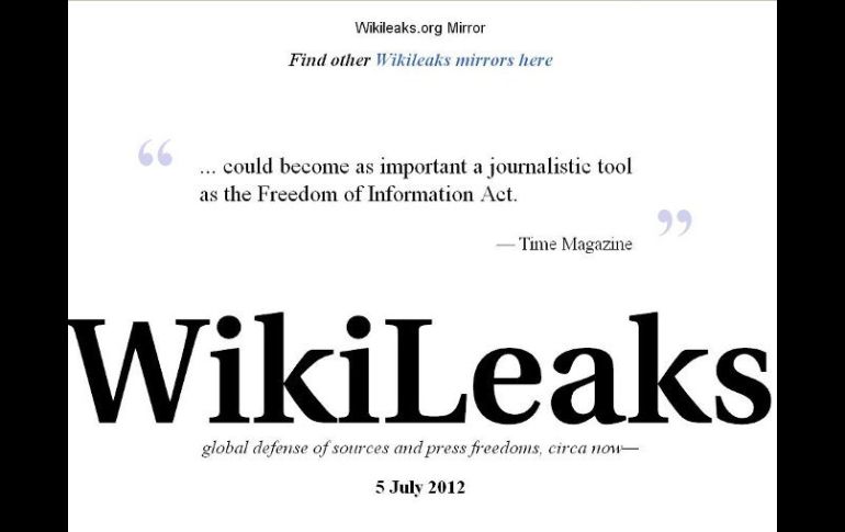 El acceso al portal Wikileaks por el momento no se puede realizar ni a través de los ''mirrors''. ESPECIASL  /