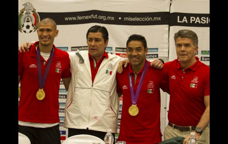 En la imagen, Jorge Chatón Enríquez, Luis Fernando Tena, Marco Fabián y Héctor González Iñárritu. NOTIMEX  /