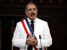 El presidente electo dominicano, Danilo Medina, ofrece su primer discurso en la Asamblea Nacional, en la ceremonia de investidura. EFE  /