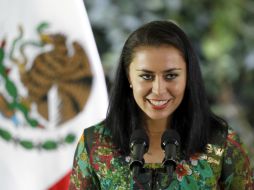 La arquera mexicana durante el homenaje que recibieron los medallistas olímpicos en Los Pinos. ARCHIVO  /