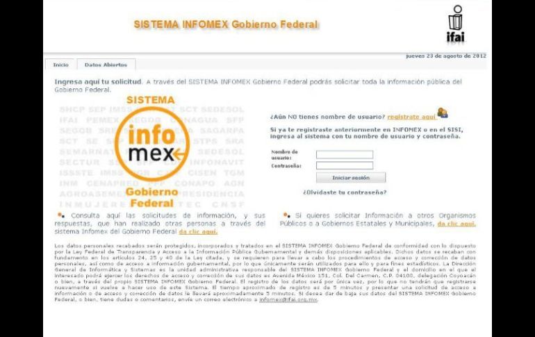 El portal Infomex permite la consulta de las bases de datos de las solicitudes de información a la APF. ESPECIAL  /