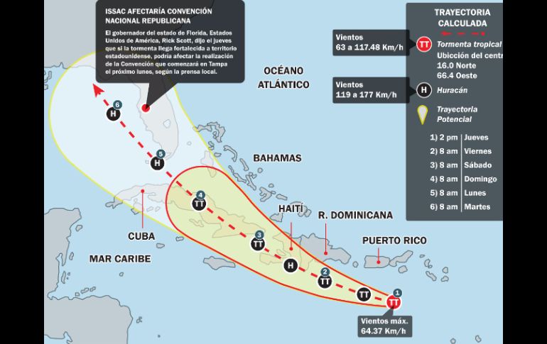 El Estado Mayor Nacional de la Defensa Civil, reportó que 'Isaac' puede comenzar a afectar la región oriental cubana. AP  /