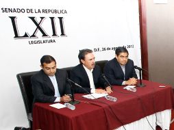 Ernesto Cordero, Emilio Gamboa y Miguel Barbosa, coordinadores parlamentarios del PAN, PRI y PRD. NTX  /