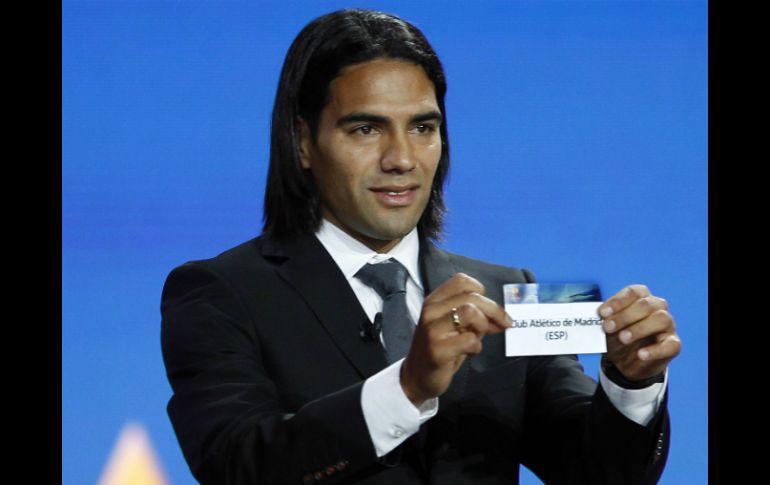 El jugador del Atlético de Madrid, Radamel Falcao, durante el sorteo de la Europa League en Mónaco. REUTERS  /