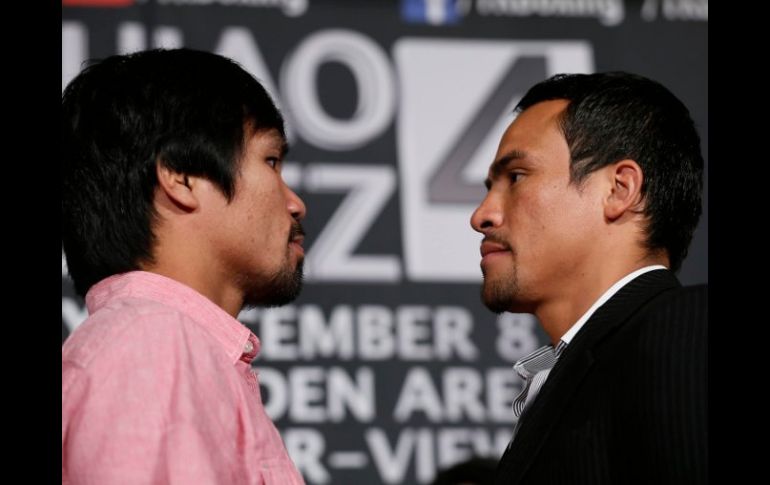 Pacquiao y Márquez durante la presentación oficial de la pelea a realizarse el 8 de diciembre en Las Vegas. REUTERS  /