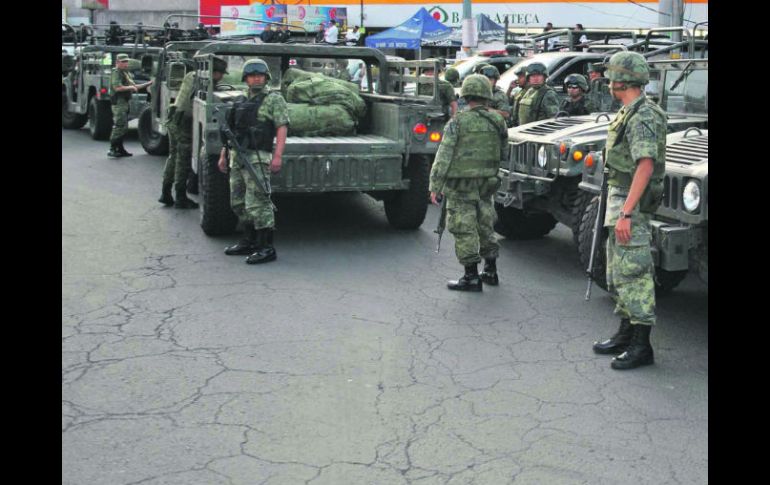 Equipados.  Los soldados patrullarán las calles junto a fuerzas estatales. EL UNIVERSAL  /