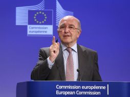 Joaquín Almunia, durante la rueda de prensa en Bruselas. EFE  /