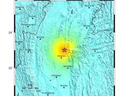 Imagen que muestra el epicentro de terremoto de 6.8 grados de magnitud que tuvo lugar en Birmania. EFE  /