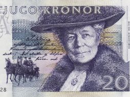 Fracción del billete de 20 coronas suecas de 2006, con el rostro de la escritora Selma Lagerlof. ESPECIAL  /