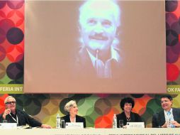 Homenaje. Juan Cruz, Elena Poniatowska y Luisa Valenzuela, ayer en el primer acto donde los amigos de Carlos Fuentes lo recordardon.  /