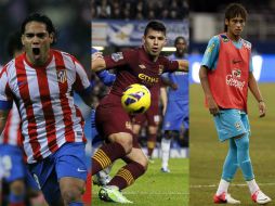 Los latinoamericanos (izquierda a derecha) Radamel Falcao, Sergio Agüero y Neymar también aspiran al galardón. ESPECIAL  /