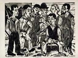 Xilografía de Ernst Ludwig Kirchner (1880-1938) ''Conversación campesina'', una de las obras devueltas. ARCHIVO  /