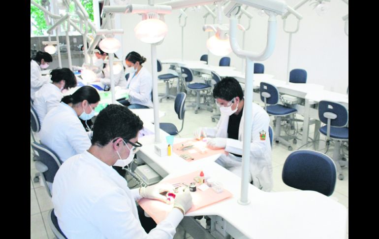 Alumnos del Centro Universitario de Ciencias de la Salud (CUCS) trabajan en las áreas remodeladas este año en ese campus de la UdeG.  /