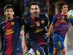 Messi (i) tiene contrato hasta 2018, mientras que Xavi (c) y Puyol (d) hasta 2016. ESPECIAL  /