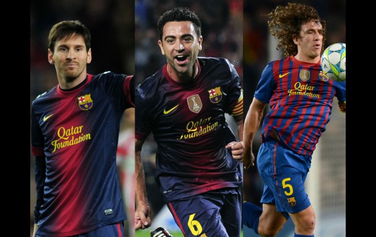 Messi (i) tiene contrato hasta 2018, mientras que Xavi (c) y Puyol (d) hasta 2016. ESPECIAL  /