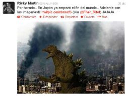 Ricky Martin tomó con humor esta predicción al publicar una foto de ''Godzilla''. ESPECIAL  /