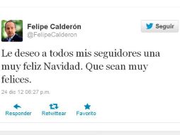 El ex presidente deseó feliz navidad a todos sus seguidores en Twitter. ESPECIAL  /