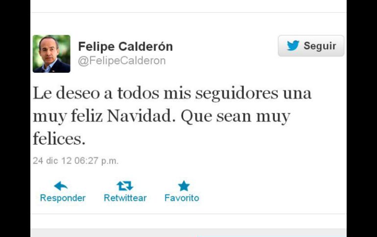 El ex presidente deseó feliz navidad a todos sus seguidores en Twitter. ESPECIAL  /