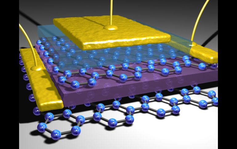 Representación artística de lo que sería un transistor vertical de grafeno. ESPECIAL  /