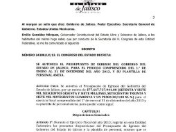 El decreto del Presupuesto de Egresos de 2013 para Jalisco se publicó en el periódico oficial. ESPECIAL  /