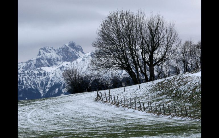 Vista de nieve fresca cubriendo el paisaje en las colinas de los Alpes, cerca a Enisried. EFE /