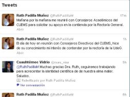 La Dra. Padilla Muñoz informó de lo anterior mediante su cuenta de twitter @RuthPadillaM. ESPECIAL /