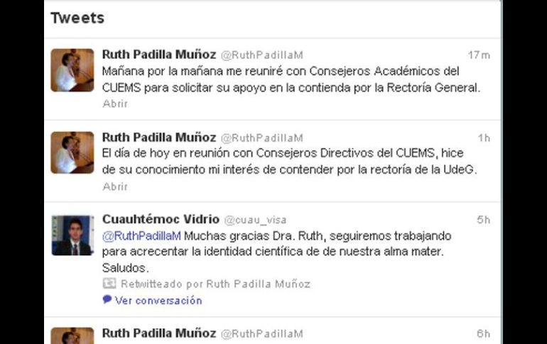 La Dra. Padilla Muñoz informó de lo anterior mediante su cuenta de twitter @RuthPadillaM. ESPECIAL /