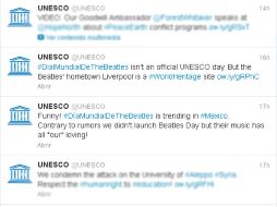 En la cuenta oficial de la UNESCO se puede leer el mensaje desmintiendo el rumor del día internacional de The Beatles. ESPECIAL /