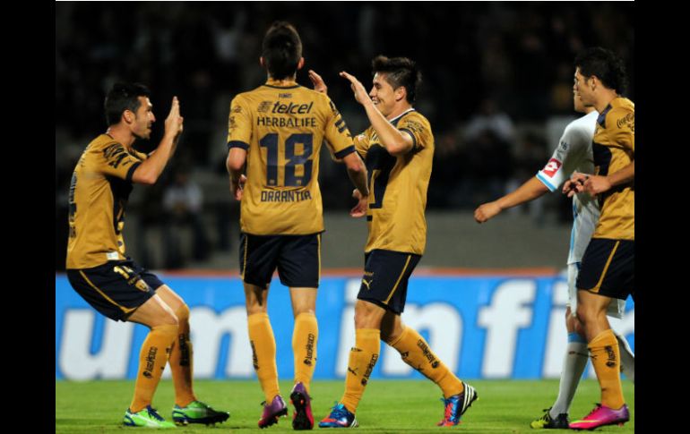 Festejo del equipo universitario en el partido contra Mérida. MEXSPORT /