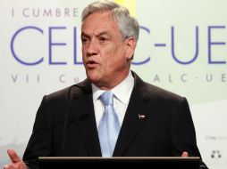 Sebastián Piñera en la rueda de prensa luego de la clasura de la Celac-Unión Europea. EFE /