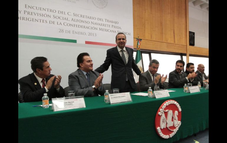 Aspecto del Encuentro de la STPS y Dirigentes de la Confederación Mexicana Sindical. NTX /