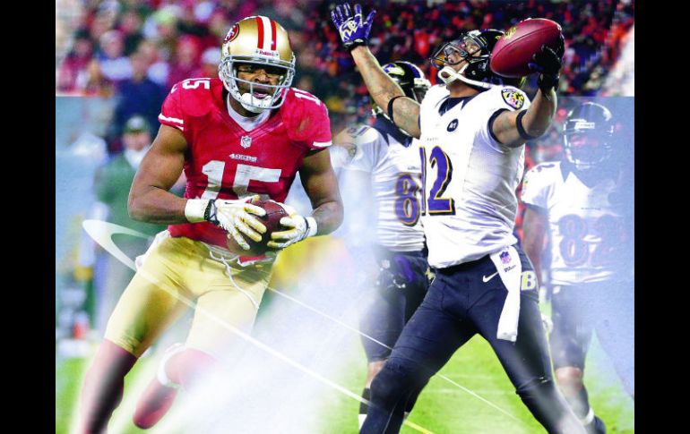 Michael Crabtree, hombre fuerte del ataque aéreo de los 49ers, y Jacoby Jones, uno de los receptores más confiables de Baltimore. EL INFORMADOR /