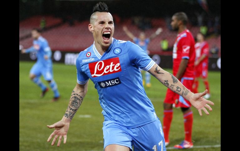 Marek Hamsik festeja el gol que anotó en el partido. AFP /