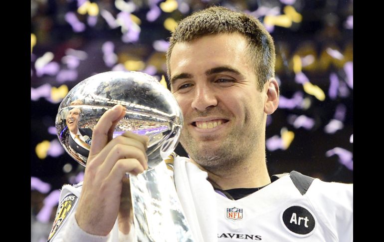 Flacco se convirtió en apenas el sexto quarterback en los 47 Super Bowl en lanzar para tres touchdowns en la primera mitad. EFE /