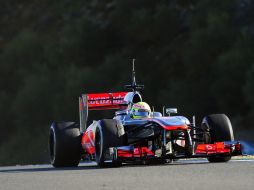 El piloto tapatío, Sergio ''Checo'' Pérez, durante el segundo día de entrenamientos libres en la pista de Jerez. AFP /