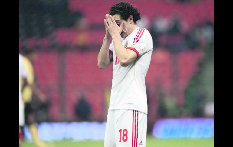 a cara de frustración de Andrés Guardado, al fallar una opción de gol en el primer tiempo, fue el sentir general del Tricolor. AFP /