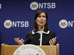 Deborah Hersman, presidenta de la Junta de Seguridad y Transporte Nacional, en rueda de prensa. AP /