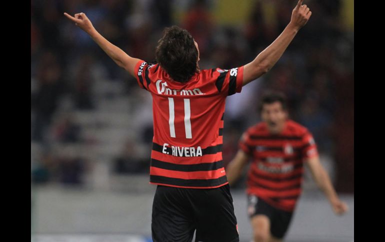 Edson Rivera dedica al cielo el gol que anotó ante los Potros del Atlante. MEXSPORT /