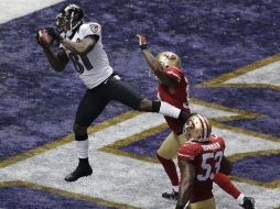 Anquan Boldin captura un pase para anotación en el Super Bowl XLVII. AP /