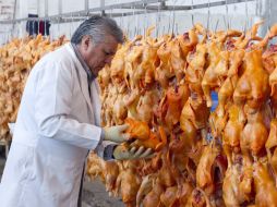 El director del Rastro de Aves de León, examina algunas aves sacrificadas. EFE /