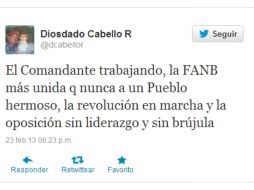 Diosdado Cabello asegura en Twitter que las Fuerzas Armadas están unidas. TOMADA DE @dcabellor  /