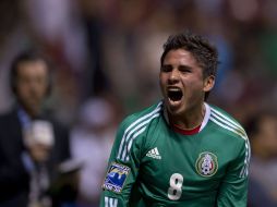 Julio Gómez festeja el segundo gol del equipo mexicano. MEXSPORT /