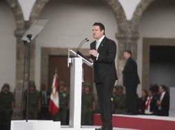 El gobernador del Estado, Aristóteles Sandoval, durante su discurso en el Instituto Cultural Cabañas.  /