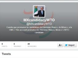 La cuenta en Twitter fue abierta este viernes y difundida por la cancillería mexicana. TOMADA DE @MXcandidacyWTO  /