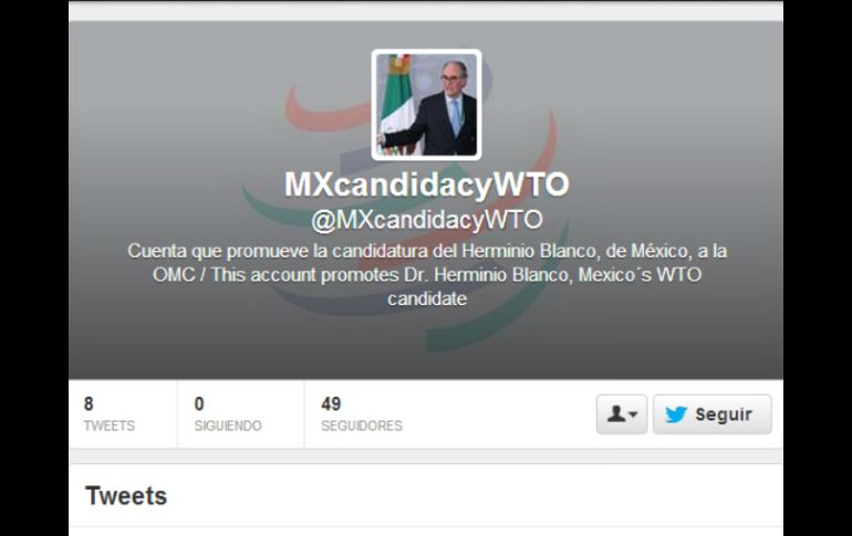 La cuenta en Twitter fue abierta este viernes y difundida por la cancillería mexicana. TOMADA DE @MXcandidacyWTO  /