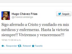 La cuenta de Chávez se mantenía en constante actualización enviando mensajes a sus seguidores. TOMADA DE @chavezcandanga  /