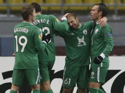 Jugadores del Rubín Kazan celebran una de las dos anotaciones. EFE /