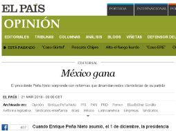 l diario español El País publicó una editorial con el nombre ''México gana''. ESPECIAL /