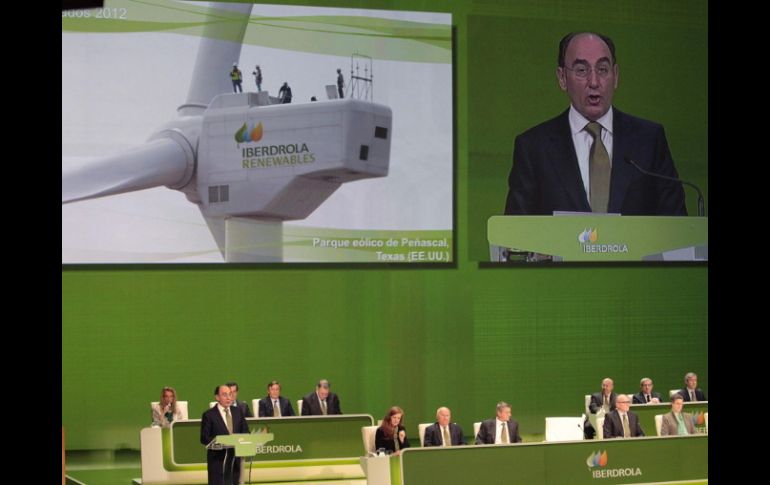 El presidente de Iberdrola, Ignacio Sánchez Galán, durante su intervención en la Junta General de Accionistas de la firma. EFE /